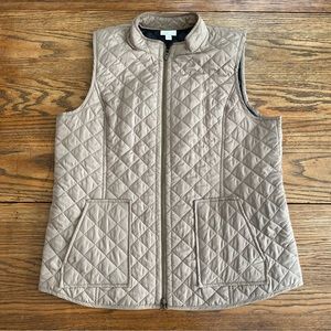 J. Jill Tan Brown Full Zip Up Pocket Heritage Quilted Vest Size Large